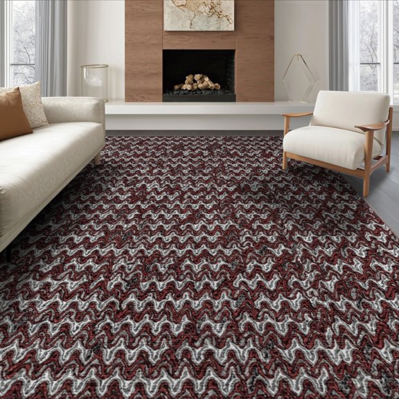 ODIKA 8'x10' Washable Area Rug Non-Slip Chair-Friendly Mat Geometric Layered Long Clusters Staggered Contemporary Rhythmic Repeating for Dining Room, Large Office, Lounge