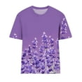 thumbnail image 2 of Womens Basic Tees Polyester Cotton Crewneck T-Shirts Floral Print Short Sleeve Casual Summer Tops (XL, Purple 02), 2 of 4