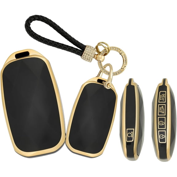 Key Fob Cover Compatible with Genesis GV60 GV80 G70 G90 2022-2025 5 Button Keychain Case Holder Protector,Long Keychain-black