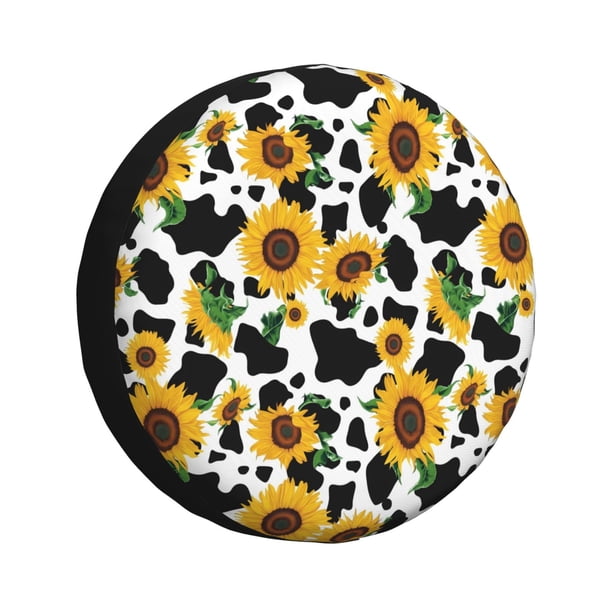 Balery Cute Cow Print Sunflower D Cubiertas para Neumáticos - Protector Resistente para Neumáticos de Camioneta, SUV, Remolque, Camper y RV-14 inch