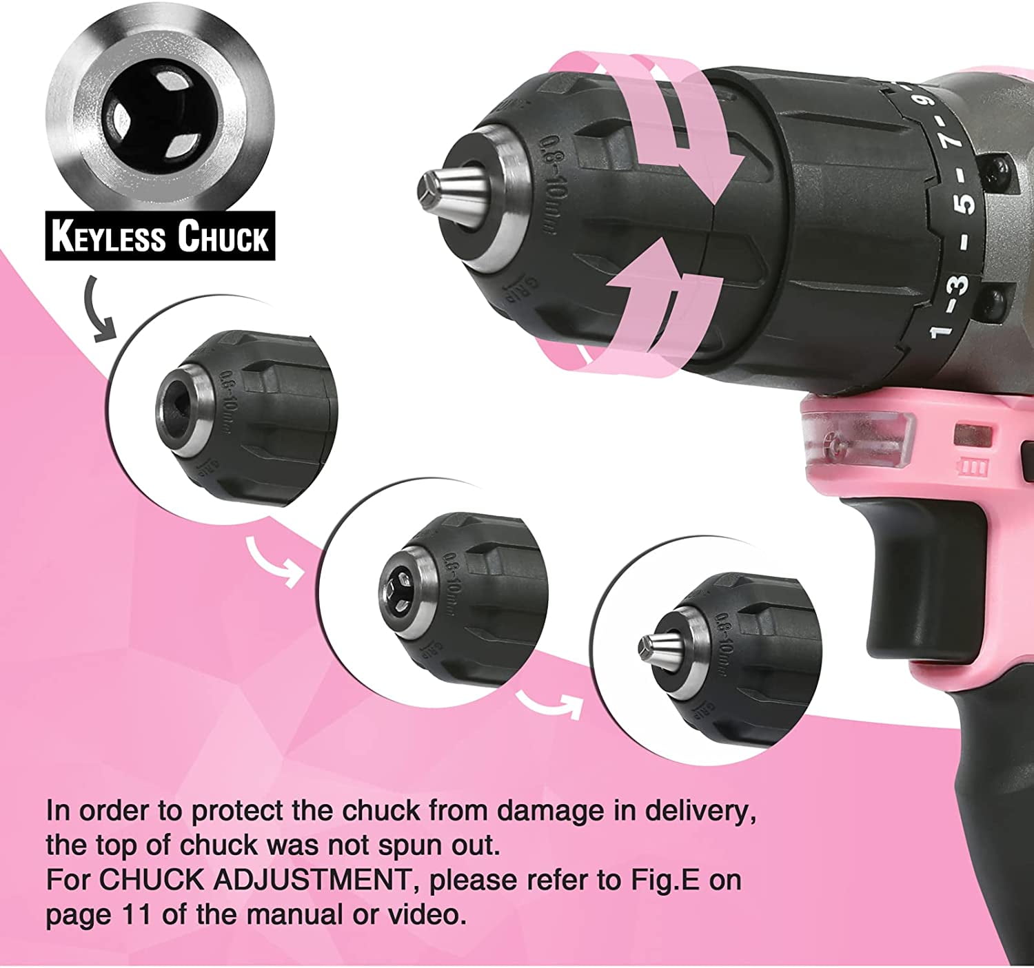 WORKPRO Pink Cordless 20V Lithium ion Drill Driver Set 1.5Ah 1