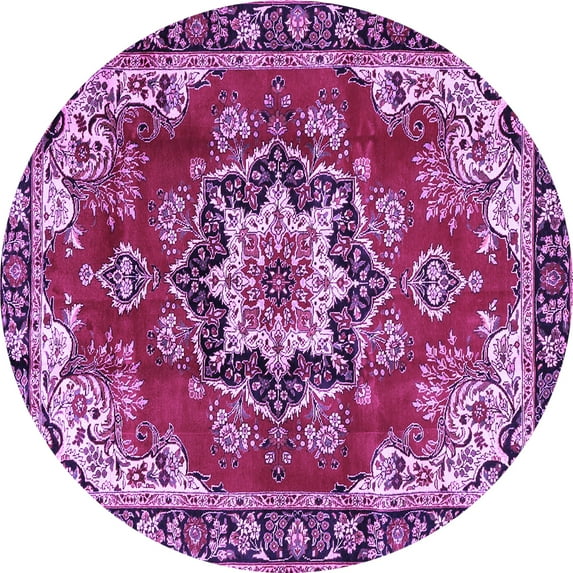 Ahgly Company Indoor Round Medallion Purple Traditional Area Rugs, 3' Round