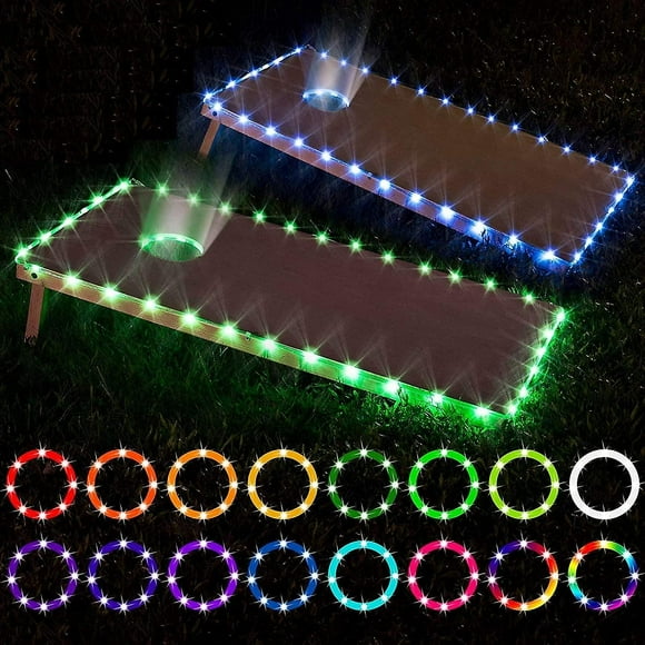 Led Cornhole Lights, Remote Control Cornhole Board Edge And Ring Led Lights, 16color Change By Yourself, A Great Addition For Playing Bean Bag Toss Co