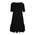 thumbnail image 6 of Smsaxvxz Summer Dresses for Women Fashion Solid Crew Neck Short Sleeve Double Ruffle T-shirt Dress Casual Straight Mini Sundress Black 2XL, 6 of 7