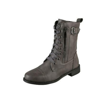 

Gomelly Women Winter Boot Low Heel Boots Lace Up Casual Shoes Side Zip Booties Outdoor Gray 9