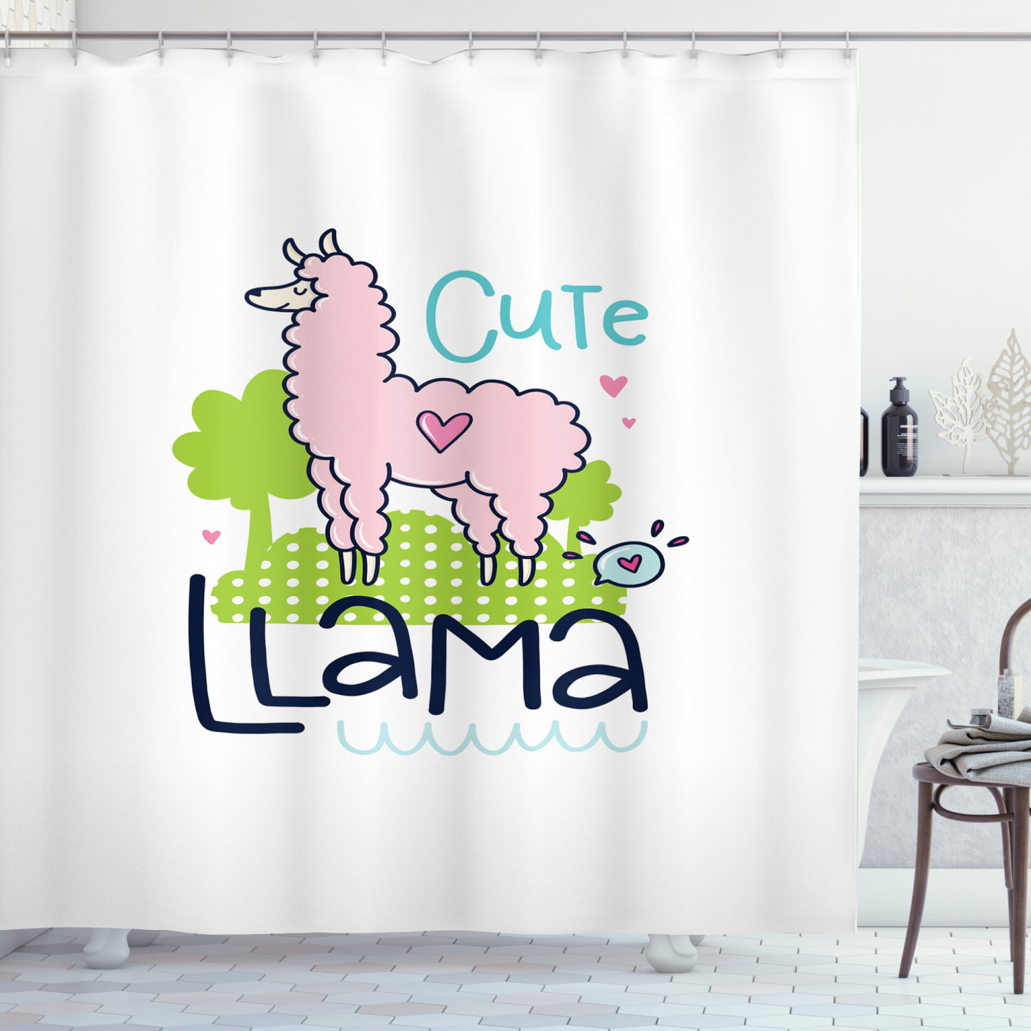 Llama Shower Curtain Cute, Llama Shower Curtain Hooks