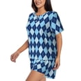 thumbnail image 2 of Rateoe Blue Squares Pattern Women's Short-Sleeved Pajama Set - 2 Piece Soft and Lightweight Sleepwear Set-Large, 2 of 7