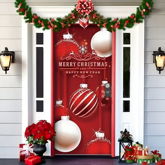 LAMIRO Christmas and Halloween Front Door Decoration,35X79 Inch Halloween Fitted Elastic Fabric Stretchable Stretch Door Cover,Scary House Wall Garage Haunted Covers Hanging Decor