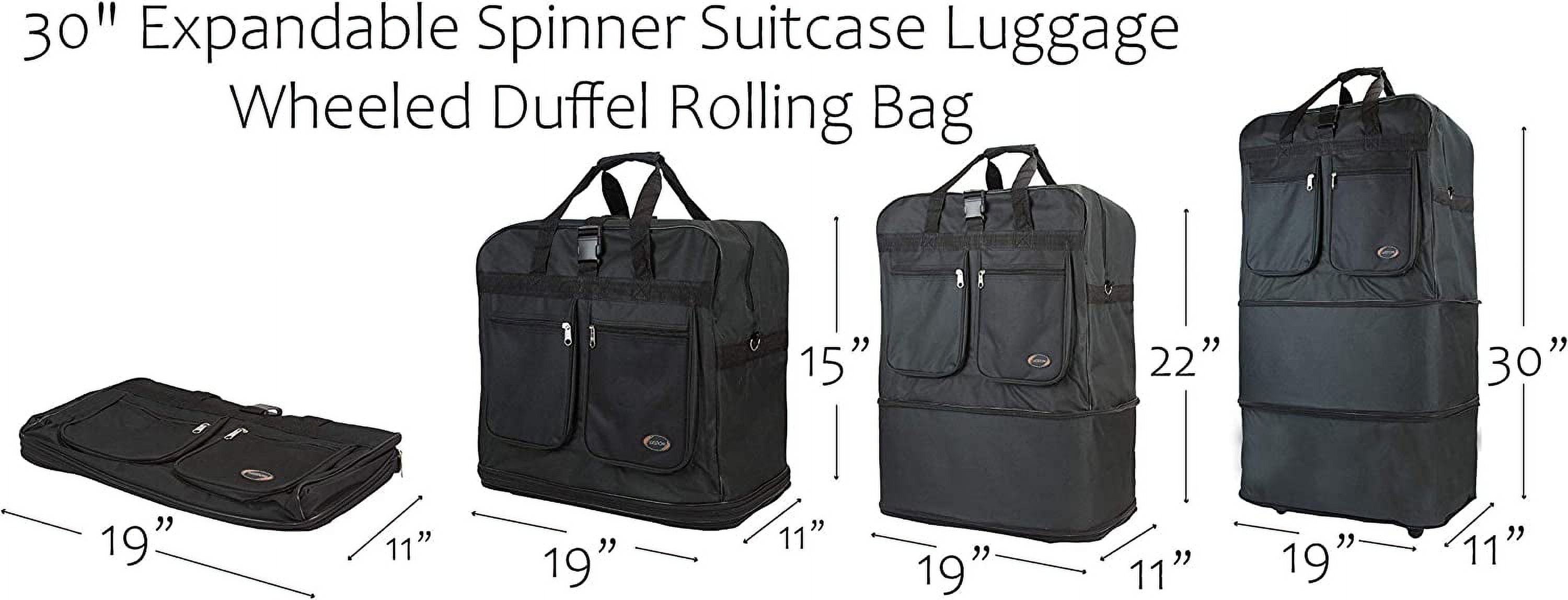 30" 36" Rolling Wheeled Duffel Bag Spinner Suitcase Luggage Expandable (Black, 30")