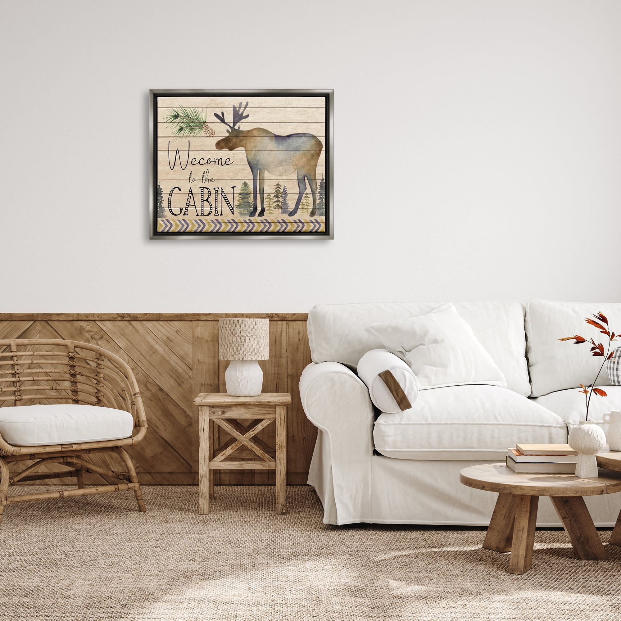 Stupell Welcome To The Cabin Moose Silhouette Animals & Insects Painting Gray Floater Framed Art Print Wall Art