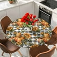 thumbnail image 2 of Sunflower Pumpkins Round Tablecloth 45-54 Inch Round Fitted Table Cloth with Elastic Edge, Fall Botanical Leaves Black Check Waterproof Table Cover Protector for Outdoor Picnic Party Dining, 2 of 6