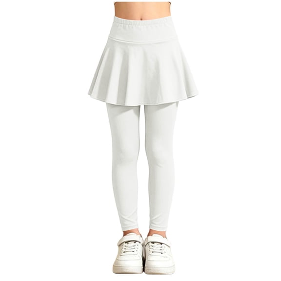 MXUIKV Girls Kids Teen Skirted Leggings Pants Slim Fitted Elastic High Waist Trousers Solid Color(11-12 Years,White)