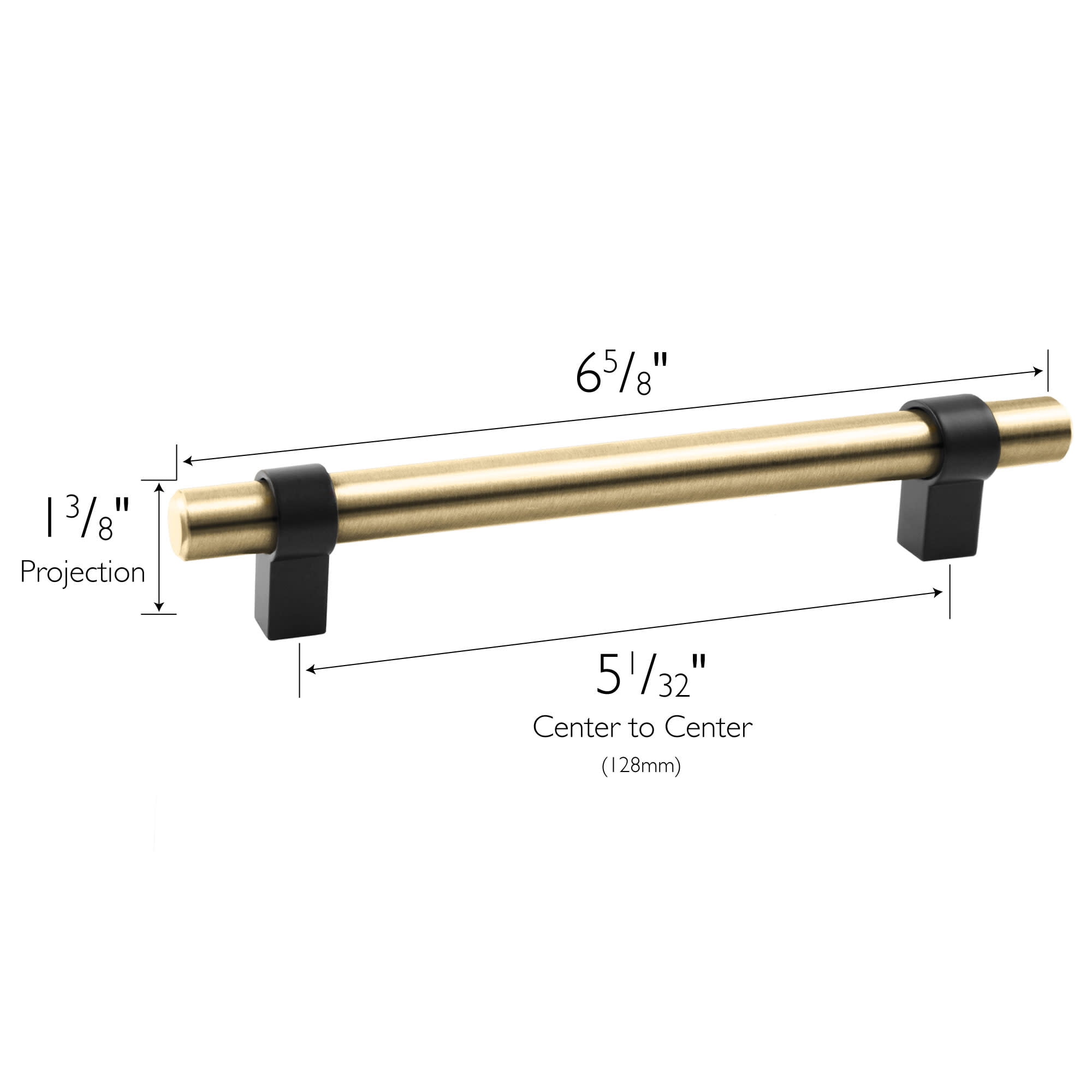 Design House Emery Modern Center-to-Center Cabinet Pulls, 5-pack, 5-1/16", Satin Gold/Matte Black