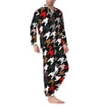 thumbnail image 2 of Naloa Houndstooth Green Red Men’s Pajamas Set - Long Sleeve Button Down Sleep Shirt and Pajama Bottoms Sleepwear Set-, 2 of 7