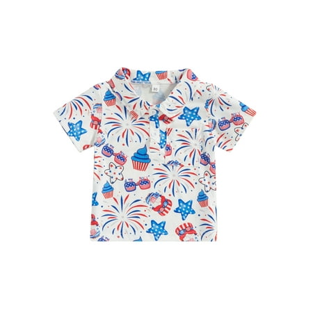 

Bagilaanoe 4th of July Toddler Baby Boys Shirt Short Sleeve Print Summer Tops 6M 12M 18M 24M 3T 4T Kids Independence Day Clothes