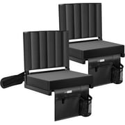 SPECSTAR 2-Pack Portable Stadium Seat for Bleachers with Back Support, Folding Bleacher Chair with Cup Holder and Shoulder Strap Black