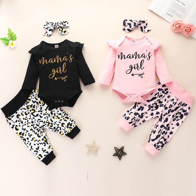 Bébé bébé Filles Manches Longues Col Rond Lettre Impression Romper Léopard / Motif de Fleurs