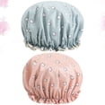 thumbnail image 2 of Miangastore 2pcs Double-layer Printed Shower Waterproof Bath Caps Eva Bathing Hat Beauty Caps For Woman (Pink Cat + Blue Cat), 2 of 8