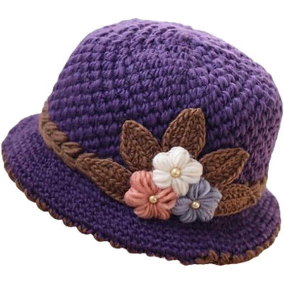 Flower Knit Crochet Fuzzy Bucket Hat Women Winter Warm Beanies Hat Furry Plush Faux Fur Fishing Skull Cap Fishman Hats