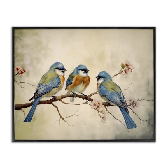 Stupell Industries Bird Trio on Branch Animals Painting Black Framed Art Print Wall Art, 14 x 11