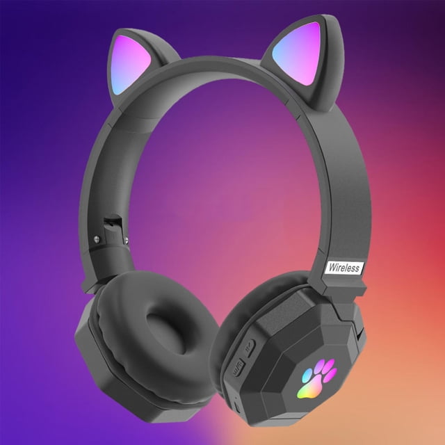 Auriculares inalámbricos perfecl con oreja de gato sonido envolvente para computadora portátil de juegos negro