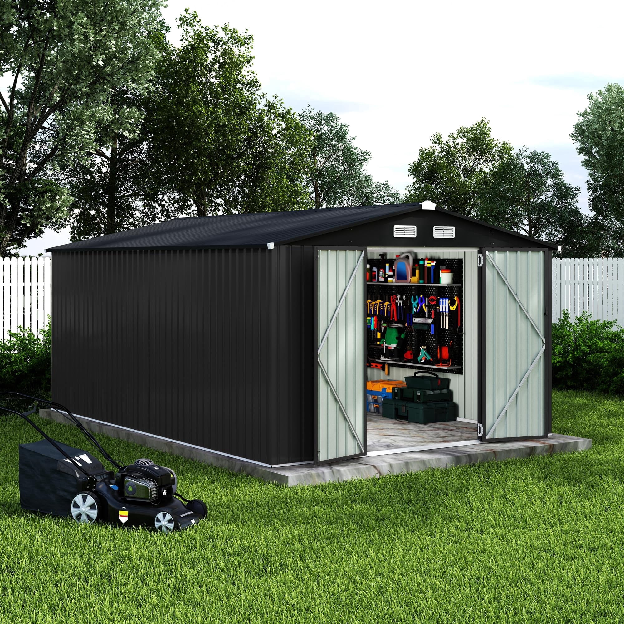 10x14 FT Metal Outdoor Storage Outdoor Storage Unit - Lockable Door & Air Vents - Heavy Duty Garden Utility Outdoor Storage Unit for Backyard, Patio, Lawn - Weatherproof & UV Protected - No Floor