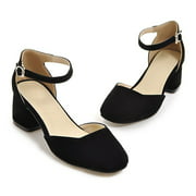 NEWLY Women Round Toe Ankle Strap Mary Janes High-heeled Shoes with Square Heels