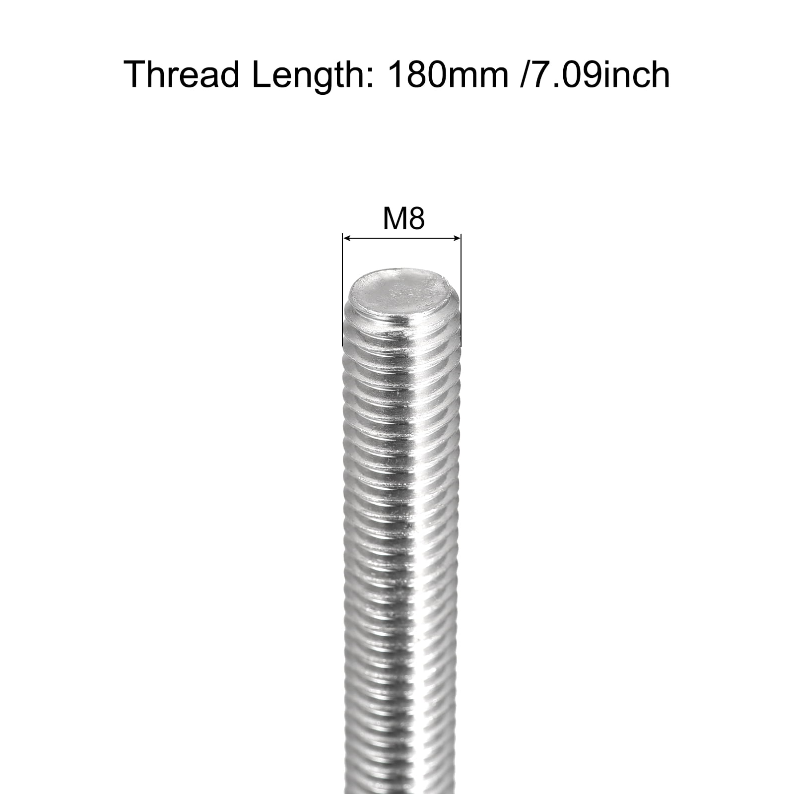 Fully Threaded Rod M8 x 180mm 1.25mm Thread Pitch 304 Stainless Steel Right Hand Threaded Rods Bar Studs 6 Pack