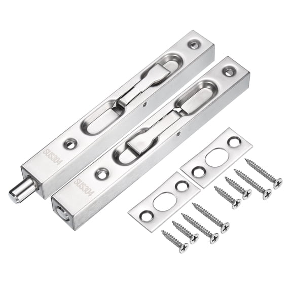 Flush Bolt, 6" 304 Stainless Steel Security Door Guard Latch 2Pack, Silver