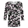 thumbnail image 5 of YUGYXL Flower Graphic Tees for Women Lounge 3/4 Length Sleeve Tshirts Plus Size Tops Fashion Crew Neck Soft Tunics Clothes Holiday Shirts, 5 of 5