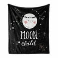 thumbnail image 1 of Space Soft Flannel Fleece Blanket, Cartoon Style Galaxy Concept with Charming Moon and Moon Child Lettering, Cozy Plush for Indoor and Outdoor Use, 70" x 90", Pale Pink Black White, by Ambesonne, 1 of 6