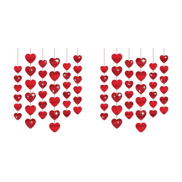 Injueey Guirnalda de hilo colgante de corazón rojo, pancartas con purpurina de doble cara, adorno de decoración para fiesta de bienvenida de 6 piezas 2Conjunto