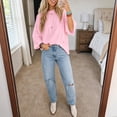 thumbnail image 5 of Yaruuzi 3/4 Length Sleeve Womens Tops Raglan Sleeve Tops Pleated Shirts Fall Tops Light Weight Tops Crewneck T Shirts Plus Size Women Blouses Round Neck Tunic Solid Color Shirts Pink L, 5 of 8