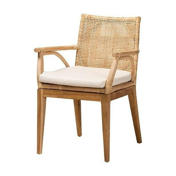 Baxton Studio Storsel Natural Brown Finished Teak Wood and Rattan Dining Chair