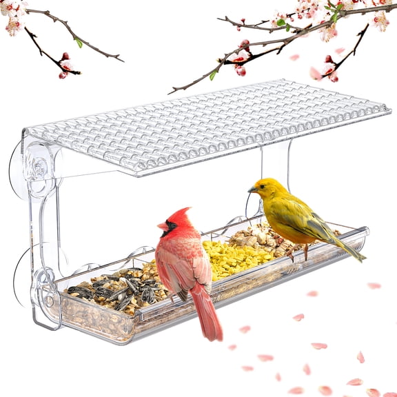 Yeabett Window Bird Feeder for Outdoors,Clear Birds Feeders Window Mounted with Self-Adhesive Hooks,Outdoor Wild Bird Watching Gift,Garden Decor