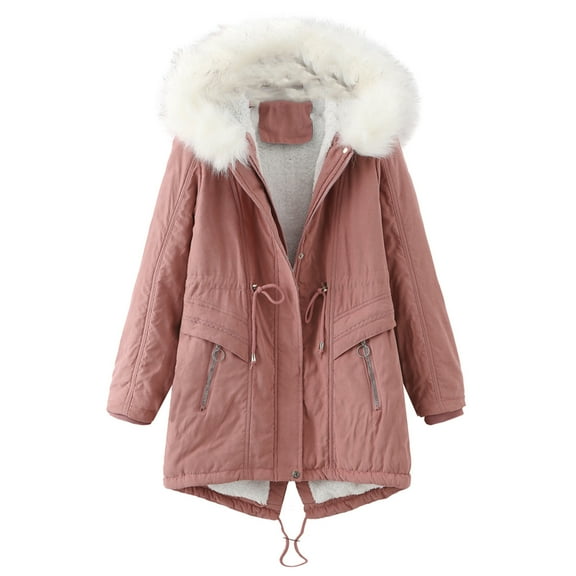 IROINNID Women's Hooded Parka Coat Solid Color Long Sleeve Warm Comfy Stylish Stitching Sweater Casual Long Cardigan Tops, Pink