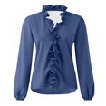 thumbnail image 5 of GigrtiJin Womens Fall Trendy Shirts Long Sleeves Solid Color Fashion Ruffle Tops Ladies V Neck Casual Loose Blouses, 5 of 6
