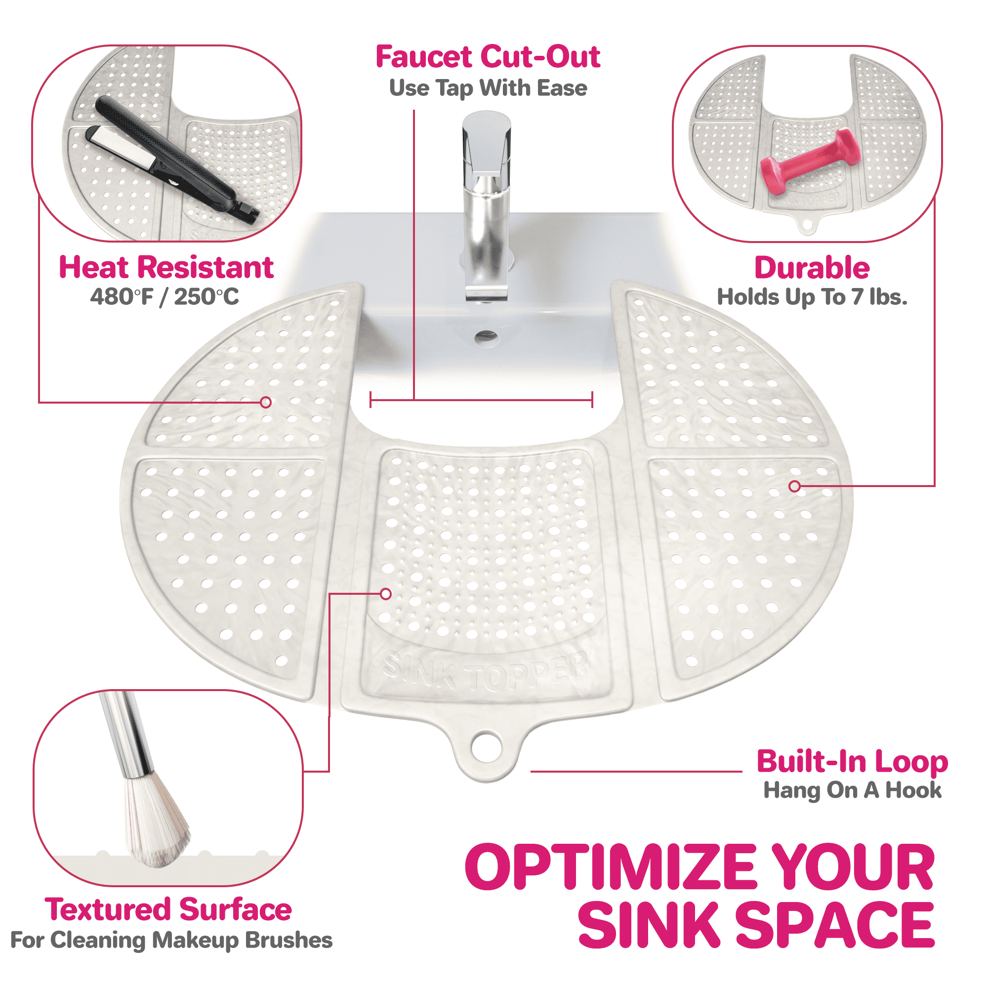 Sink Topper Cover for Bathroom Counter Spaces Organizer Makeup Mat White