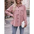 thumbnail image 5 of Arvbitana Women's Corduroy Button Shirt Solid Color Long Sleeve Ruffle Hem Blouse Ladies Casual Loose Tops with Pockets for Work Streetwear, 5 of 6