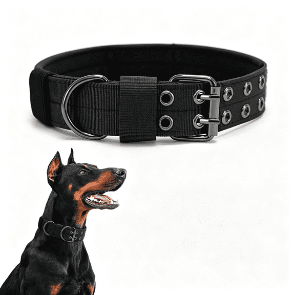 GASTROPOD Tactical Dog Collar Military Adjustable Dog Collars Soft Nylon Training Collar with Patch Heavy Duty Metal Buckle Collars for Medium Large Dogs (Black, L)