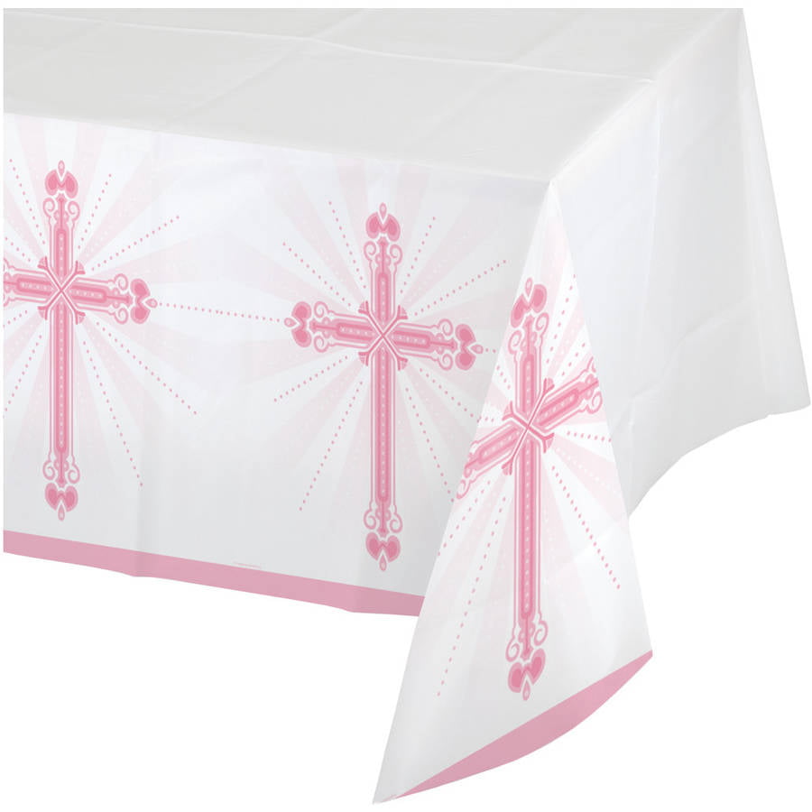 Unique Party 43783 Plastic Radiant Cross Pink Religious Tablecloth 7ft x 4...
