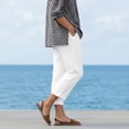 thumbnail image 6 of Fmbrln Linen Pants for Women with Pockets, Elastic Waist Versatile Straight Leg Pants Casual Loose Fit Side Slit Solid Ankle Cropped Pants, 6 of 9