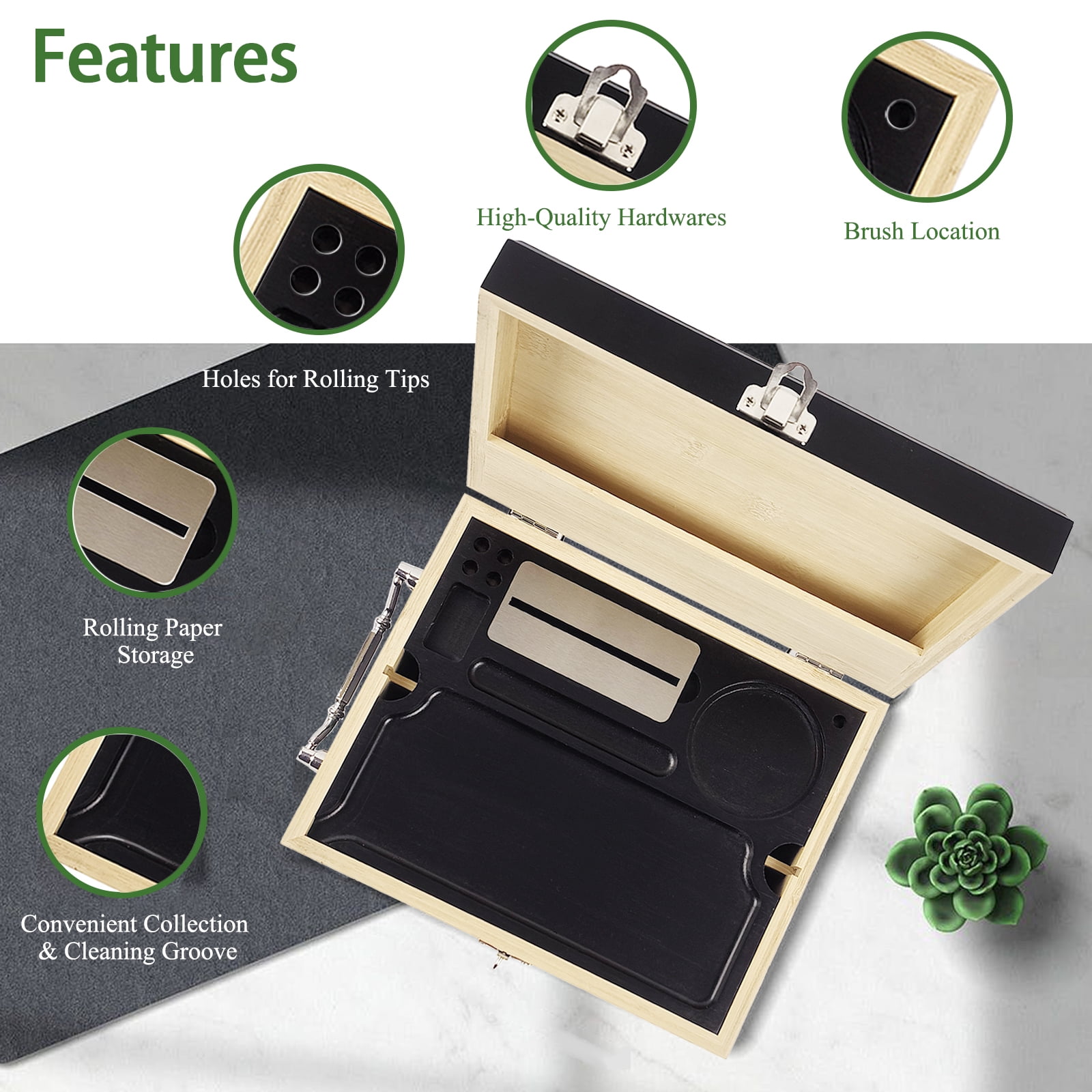 Large Bamboo Storage Box with Tray Combination Lock Decorative box for Home Great Father Day Gifts Locking Storage with Glass Jar Accessories