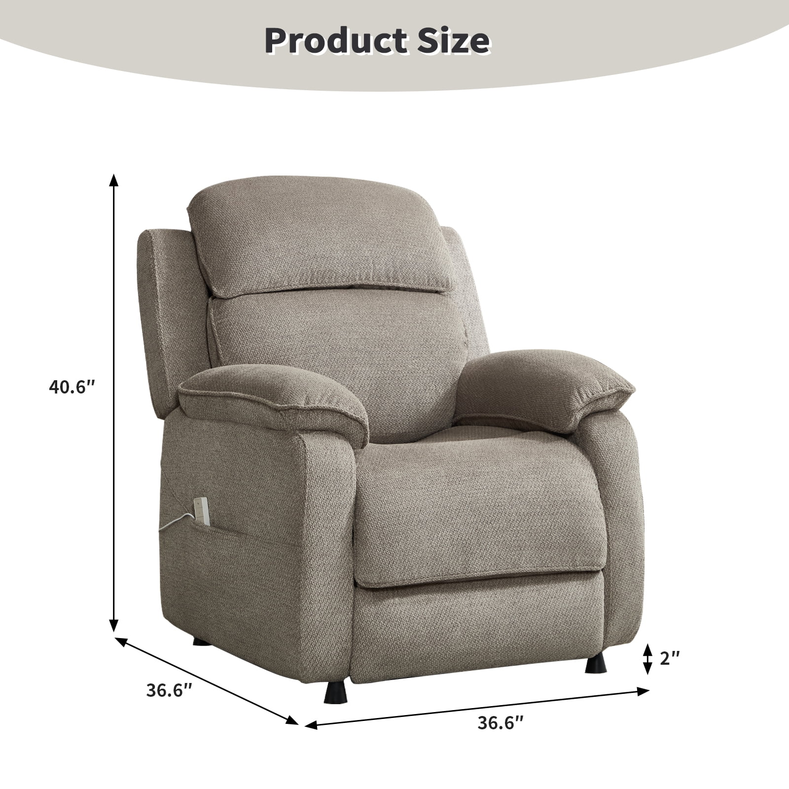Bonzy Home Power Recliner Chair — Electric Recliner with Remote Control & Side Pockets, Compact Home Theater Seating for Small Spaces