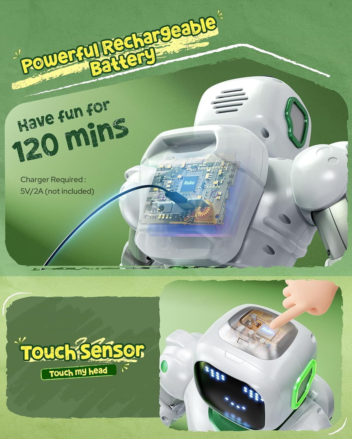 Ruko 1088 Smart Robot for Children, Large Programmable RC Robot with Voice and App Control, Gift for Kids 4-9 Year Boys and Girls, Green