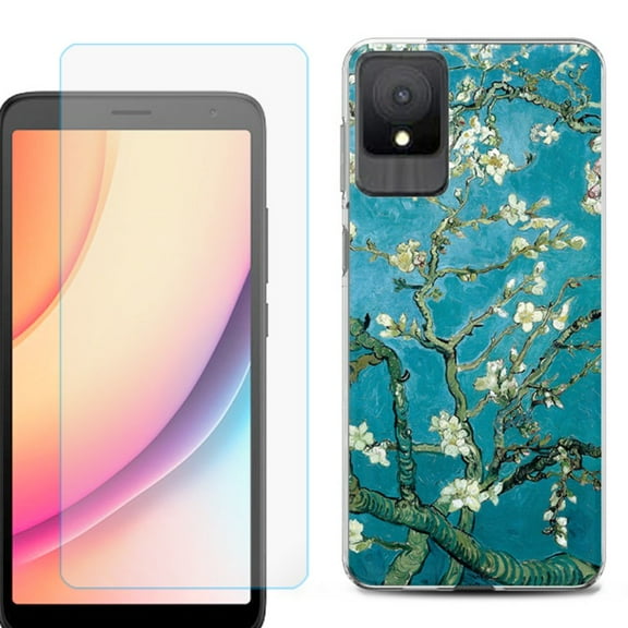 For TCL K11 Phone Case Cover, Shockproof Case with Tempered Glass Screen Protector, by OneToughShield - Almond Blossom