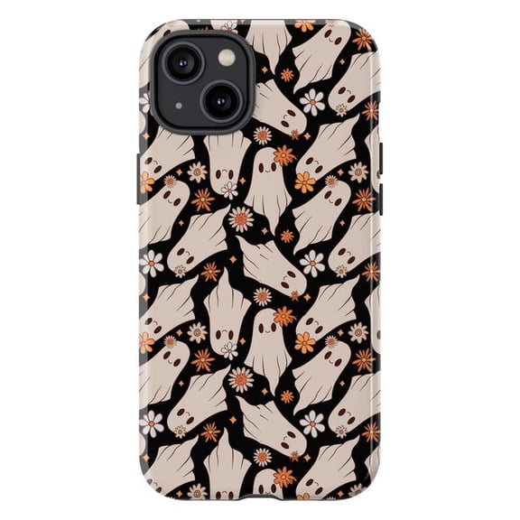 Cute Ghost Pattern Phone Case, Halloween Floral Spooky Design Protective iPhone Cover for iPhone 17 16 15 14 13 12 11 Pro Plus Mini