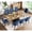 Style1-black & Blue, variant on 5 Pieces Faux Marble Dining Table Set for 4, 63"-79" Extendable Dining Room Table and 4 Blue Tufted Chairs Set for 4, Modern Large Expandable Kitchen Table with White Double Columns Base