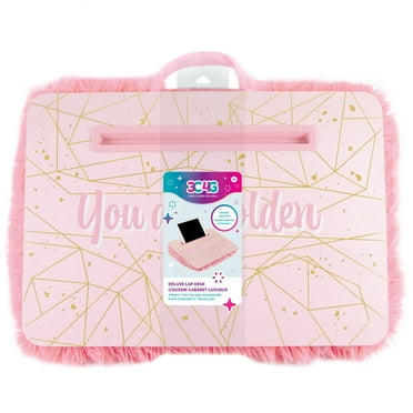 Three Cheers for Girls: Pink & Gold Deluxe Fur Portable Lap Desk -  W/ Handle & Versatile Media Slot - 12” x 17”,  Perfect For Fun & Homework, Ages 6 