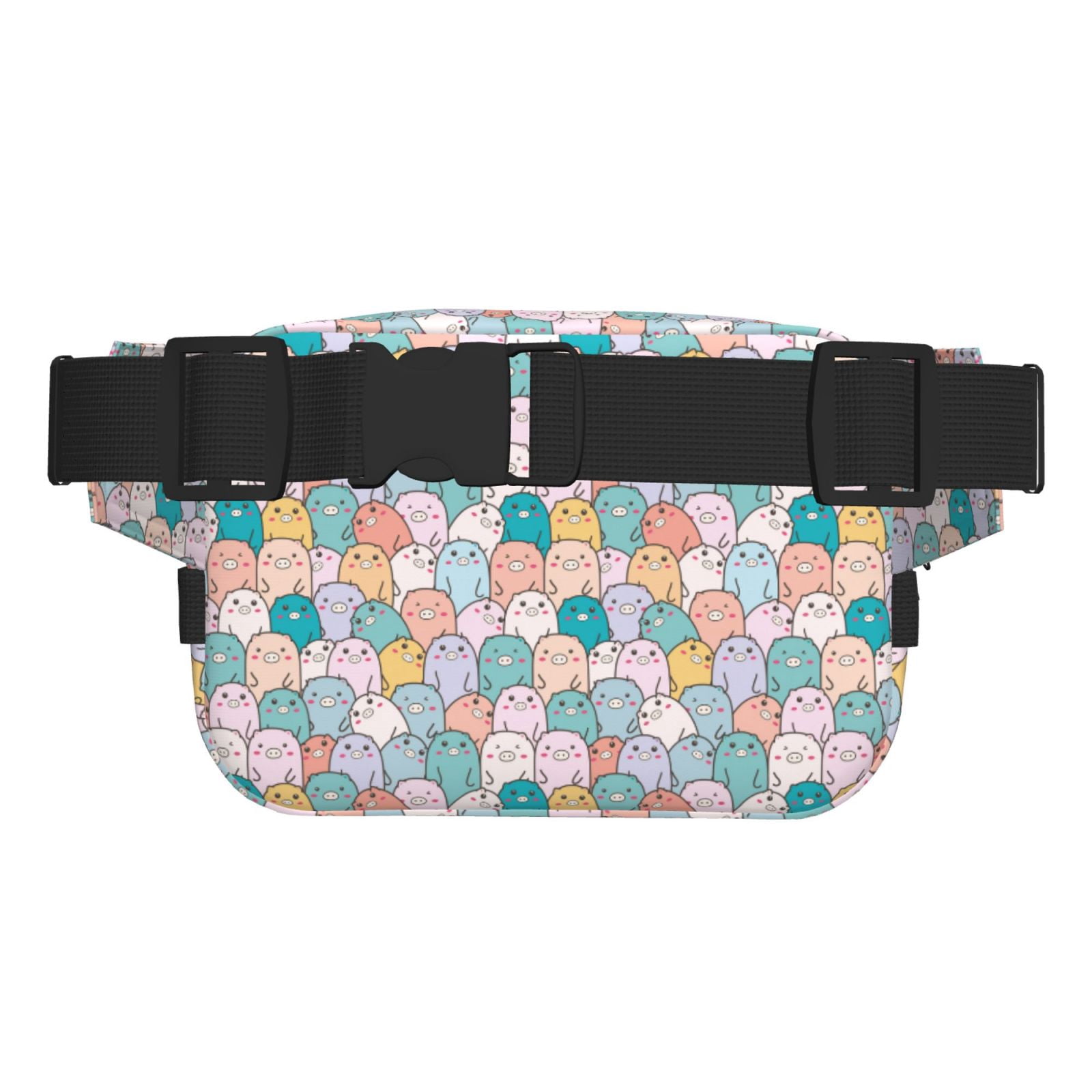 Picia Colorful Cute Pig Print Square Double-Layer Waist Bag Mini Adjustable Waist Belt Bag Exercise Running Travel Hiking